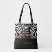 Abstract Zebra - Rood zwart - wit goud Tote Bag (Voorkant)