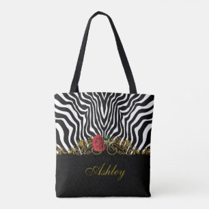Abstract Zebra - Rood zwart - wit goud Tote Bag
