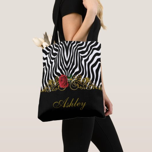 Abstract Zebra - Rood zwart - wit goud Tote Bag (Dichtbij)