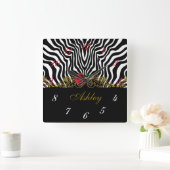 Abstract Zebra - Rood zwart wit goud Vierkante Klok (Huis)