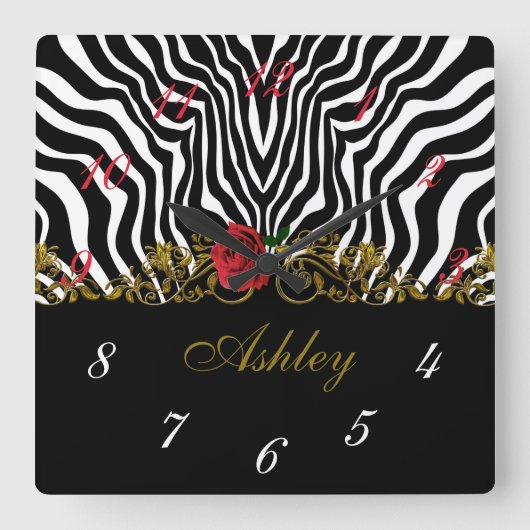 Abstract Zebra - Rood zwart wit goud Vierkante Klok (Voorkant)