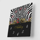 Abstract Zebra - Rood zwart wit goud Vierkante Klok (Hoek)