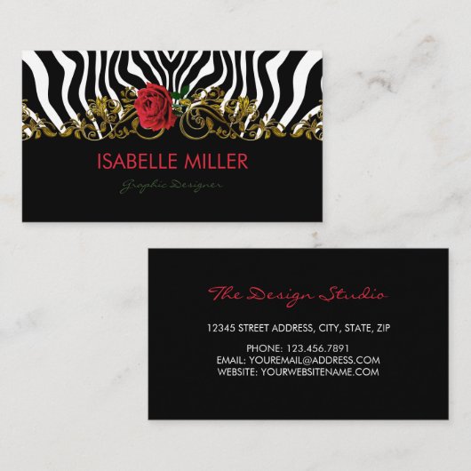 Abstract Zebra - Rood zwart - wit goud Visitekaartje (Voorkant / Achterkant)