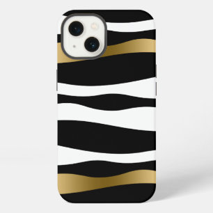 Abstract zebra strepen zwart wit & goud iPhone 13 hoesje