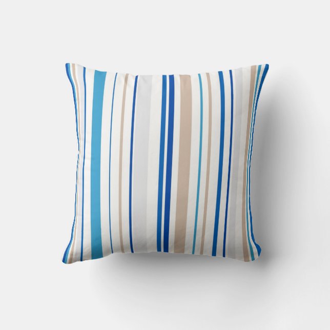Abstract zee blauw & zand gestreept kussen (Achterkant)