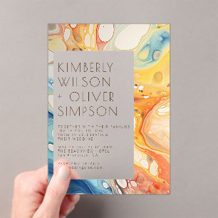 Abstract Zee golven en zandstenen strand bruiloft Acryl Uitnodigingen