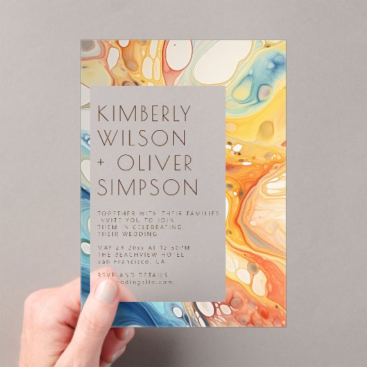 Abstract Zee golven en zandstenen strand bruiloft Acryl Uitnodigingen (Insitu (Draagbaar))