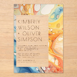 Abstract Zee golven en zandstenen strand bruiloft Acryl Uitnodigingen