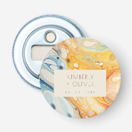 Abstract Zee golven en zandstenen strand bruiloft Button Flesopener