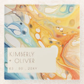 Abstract Zee golven en zandstenen strand bruiloft Glazen Onderzetter (Voorkant)