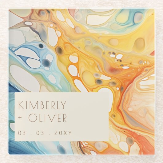 Abstract Zee golven en zandstenen strand bruiloft Glazen Onderzetter (Voorkant)