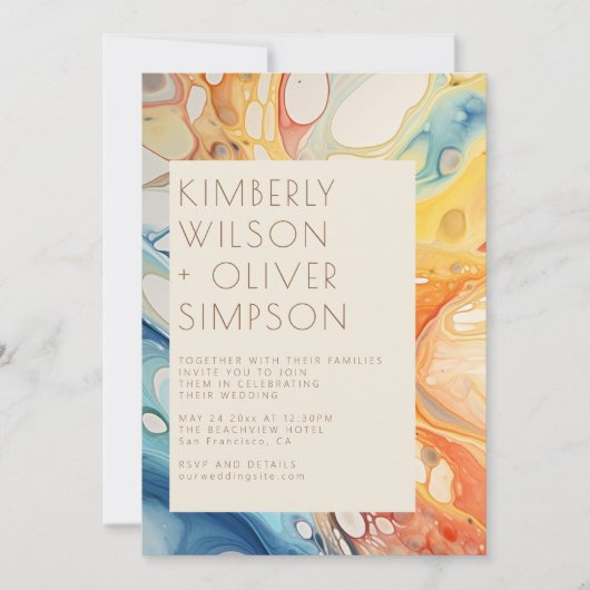 Abstract Zee golven en zandstenen strand bruiloft Kaart (Voorkant)