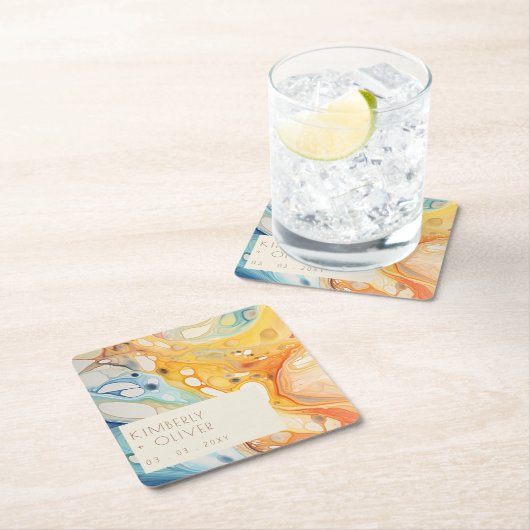 Abstract Zee golven en zandstenen strand bruiloft Kartonnen Onderzetters (Insitu)