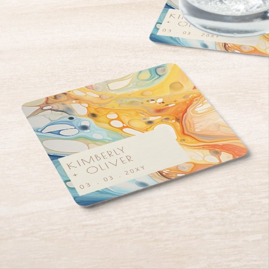 Abstract Zee golven en zandstenen strand bruiloft Kartonnen Onderzetters (Schuin)