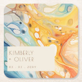 Abstract Zee golven en zandstenen strand bruiloft Kartonnen Onderzetters (Voorkant)