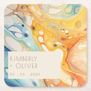 Abstract Zee golven en zandstenen strand bruiloft Kartonnen Onderzetters