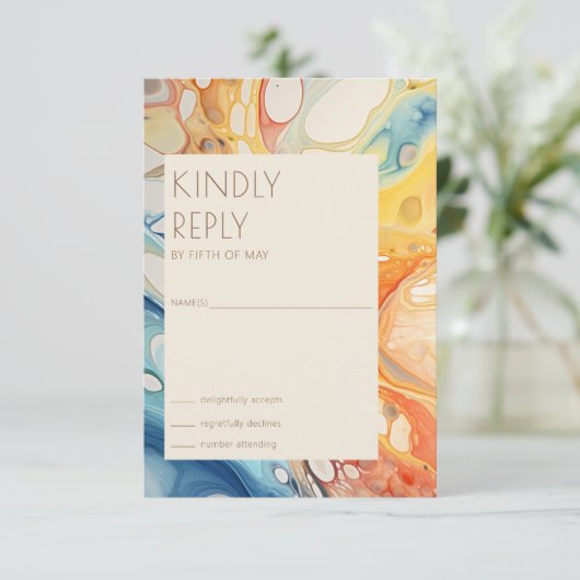 Abstract Zee golven en zandstenen strand bruiloft RSVP Kaartje (Staand voorkant)