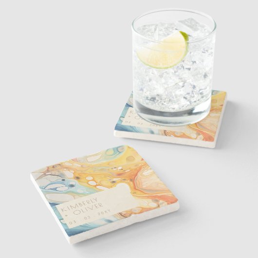 Abstract Zee golven en zandstenen strand bruiloft Stenen Onderzetter (Zijkant)