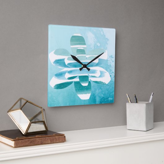 Abstract Zen Wall Clock – Blue Minimal Modern Home Vierkante Klok (Kantoor)