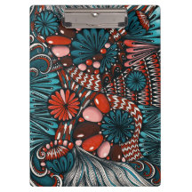 Abstract Zentangle Teal en Koraalrode Klembord
