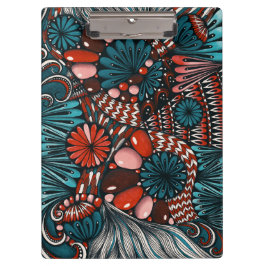 Abstract Zentangle Teal en Koraalrode Klembord