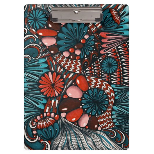 Abstract Zentangle Teal en Koraalrode Klembord (Voorkant)