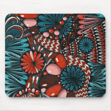 Abstract Zentangle Teal en Koraalrode Muismat
