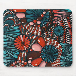 Abstract Zentangle Teal en Koraalrode Muismat