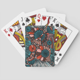 Abstract Zentangle Teal en Koraalrood Speelkaart Pokerkaarten