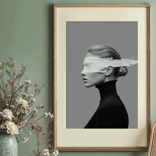 Abstract zicht: zwart-witpenlijnportret poster