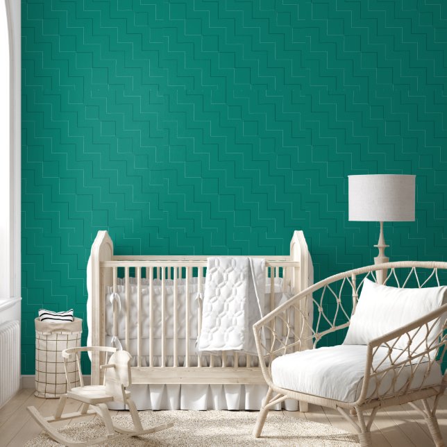 Abstract Zig Zag Design in Blauwgroen groen Behang (Kinderen)