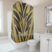 Abstract Zigzag Chevron Black en Gold Custom Douchegordijn (In situ)