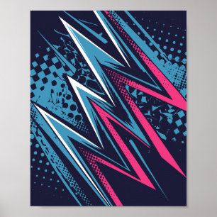 Abstract Zigzag Design in Cyaan & Helder Roze Poster