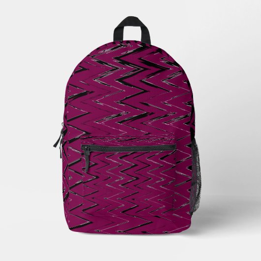 Abstract Zigzag Lines in Wine & White – Backpack Bedrukte Rugzak (Voorkant)