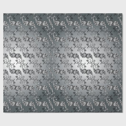 Abstract zilver en zwart Tulip Boteh Pattern Cadeaupapier (Vlak)