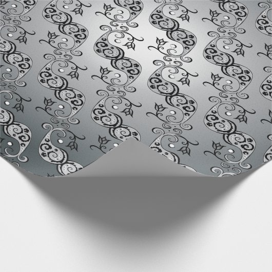 Abstract zilver en zwart Tulip Boteh Pattern Cadeaupapier (Hoek)