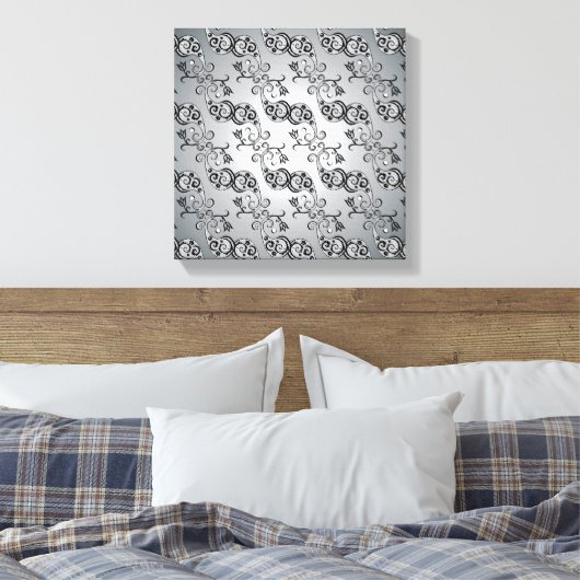 Abstract zilver en zwart Tulip Boteh Pattern Canvas Afdruk (Insitu (Slaapkamer))