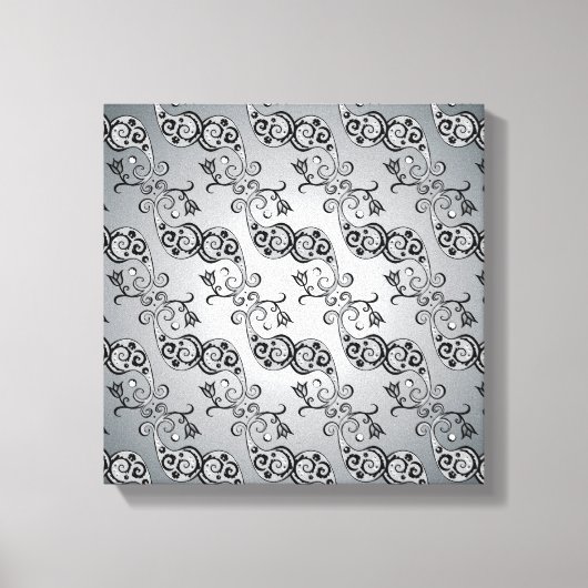 Abstract zilver en zwart Tulip Boteh Pattern Canvas Afdruk (Voorkant)
