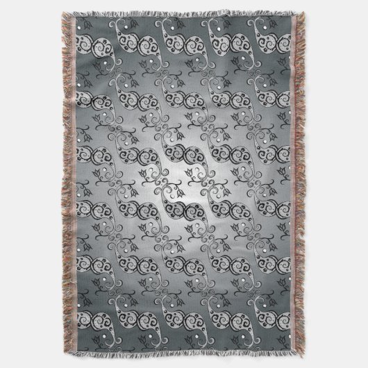 Abstract zilver en zwart Tulip Boteh Pattern Deken (Voorkant Verticaal)
