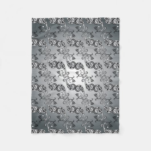 Abstract zilver en zwart Tulip Boteh Pattern Fleece Deken (Voorkant)