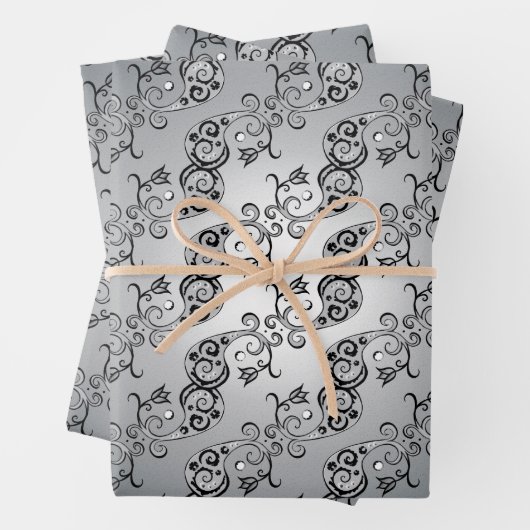 Abstract zilver en zwart Tulip Boteh Pattern Inpakpapier Vel (In situ)