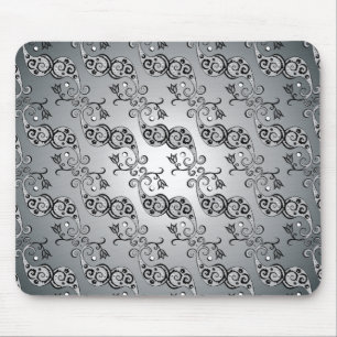 Abstract zilver en zwart Tulip Boteh Pattern Muismat