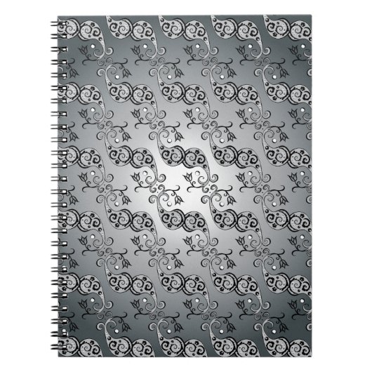 Abstract zilver en zwart Tulip Boteh Pattern Notitieboek (Voorkant)