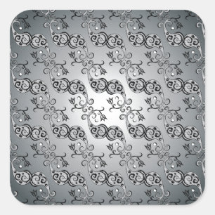 Abstract zilver en zwart Tulip Boteh Pattern Vierkante Sticker