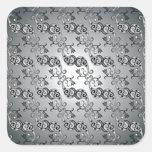 Abstract zilver en zwart Tulip Boteh Pattern Vierkante Sticker (Voorkant)