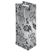 Abstract zilver en zwart Tulip Boteh Pattern Wijn Cadeautas (Achterkant Gekanteld)