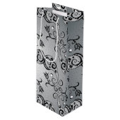 Abstract zilver en zwart Tulip Boteh Pattern Wijn Cadeautas (Voorkant Gekanteld)