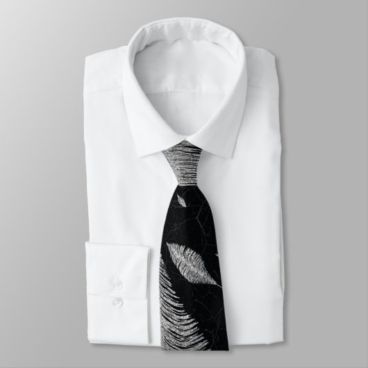 Abstract Zilver op zwart Veer patroon Stropdas (Gebonden)