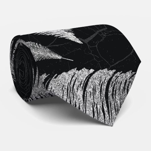 Abstract Zilver op zwart Veer patroon Stropdas (Opgerold)