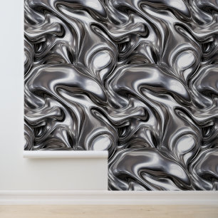 Abstract zilver vloeibaar metaalpatroon behang
